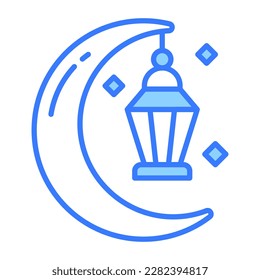 Lantern hanging with moon concept of ramadan decoration icon