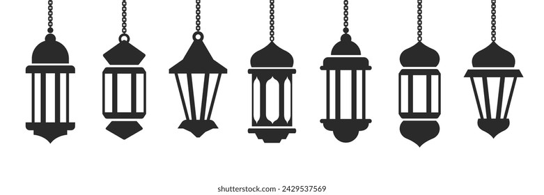 lantern hanging ornament collection silhouette design vector graphic