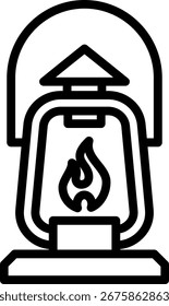 Laternensymbol, schwarz-weißer Umrisssymbol-Vektor.
