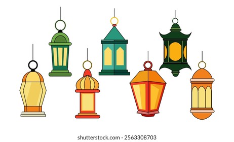 Lantern icon collection. Lantern icon set. Vector of various types of Lantern icon isolated on white background. Flat icon. Perfect for event, presentation, social media, business, ads, etc.