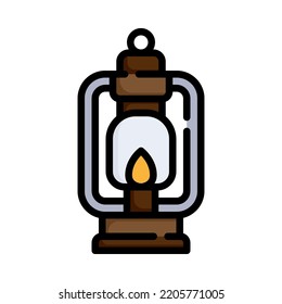 Lantern icon. Filled outline design. Vintage lantern. Oil lantern. An antique vintage lamp. Camping light. For presentation, graphic design, mobile application. Vector Illustration.