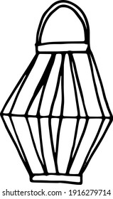 icono de linterna, pegatina. esbozar el estilo de doodle dibujado a mano. minimalismo, monocromo. decoración de celebración de luz