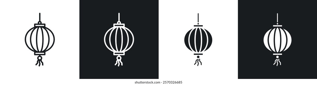 Lantern icons vectors set in black. line and flat versions