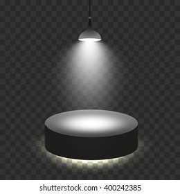 Lantern illuminates round scene. Vector image.