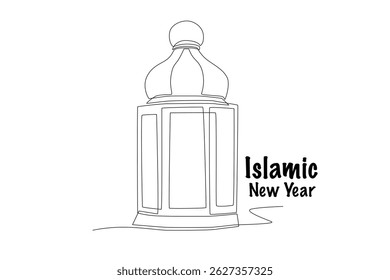 Laterne. Islamisches Neujahrskonzept, einzeilige Zeichnung