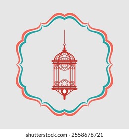 lantern islamic ornament with aesthetic frame