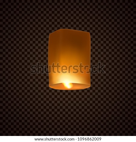 Lantern isolated on transparent background. Happy Diwali festival decoration element. Night sky floating indian lamp. Symbol victory of light. Vector paper flying glow light for advertising design.