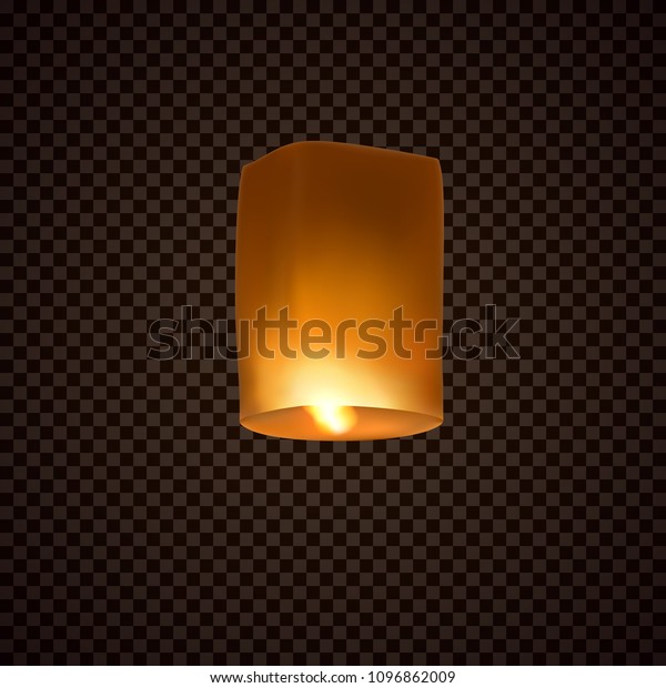 Lantern isolated on transparent background. Happy\
Diwali festival decoration element. Night sky floating indian lamp.\
Symbol victory of light. Vector paper flying glow light for\
advertising design.