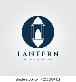 lantern lamp vintage logo template with emblem vector illustration design