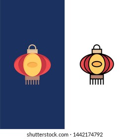 Lantern, Light, China, Chinese  Icons. Flat and Line Filled Icon Set Vector Blue Background