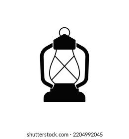 Icono de luz de linterna en glifo plano negro, estilo relleno aislado en fondo blanco
