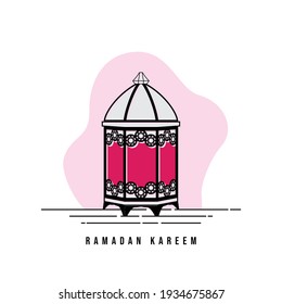 Diseño artístico de línea de linterna con ilustración de vector de luz rosa. diseño de plantilla de ramadan kareem. buena plantilla para el diseño de ramadán o eid.