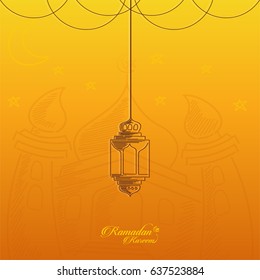 lantern with line art style and orange background