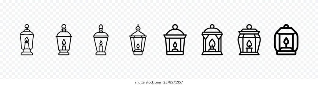 Lantern line icon. Vintage lantern with a candle light icon, lantern or hanging lamp or candle illustration icon, Lantern icon set