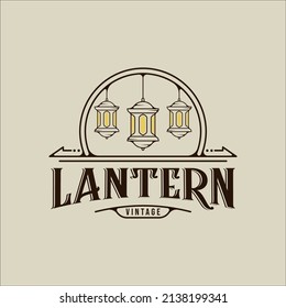 lantern logo line vintage vector illustration template icon graphic design. street lamp sign or symbol with badge retro typography style
