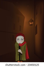 lantern and the lonely girl in a dark city