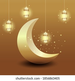 
lantern and moon with Islamic background, can be used for the pamphlet background of Eid, Eid Al Adha, Islamic New Year and other Muslim celebrations