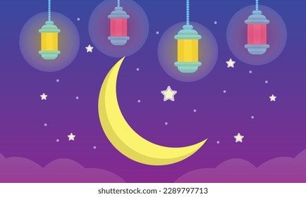 Lantern Moon Ramadan Kareem Vector