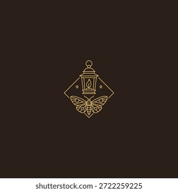 Lantern and moth line art logo symbolizing guidance and transformation.