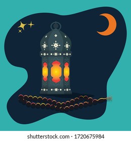 Lantern with muslim tasbih vector illustration. Suitable for banner, poster, landing page