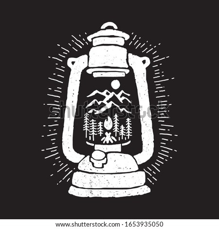 Lantern night mountain adventure graphic illustration vector art t-shirt design