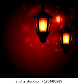 Lantern at night - Ramadan Kareem greeting background, xmas light, vector