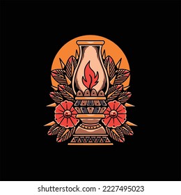 the lantern oldschool tattoo vector design