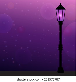 Lantern on a blurred background night street. Vector illustration.