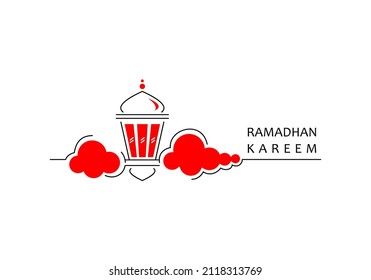 
lantern on the cloud, welcoming the month of ramadan for Muslims, vector line art