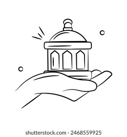 Lantern on hand, a portable light icon
