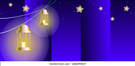 A lantern on a tree a lot. Light in the night sky. Mystic night background background paper cut. Christmast/ Kareem Ramadan Ramadhan theme Eid Mubarak concept illustration. Greetings card vector esp