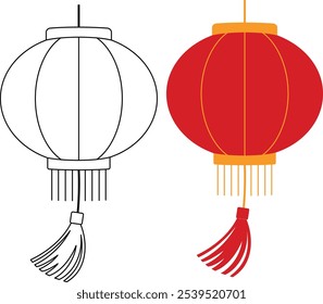 Lantern outline coloring page. China lunar new year colouring page for kids