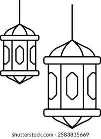 lantern outline icon illustration design with ramadan color theme