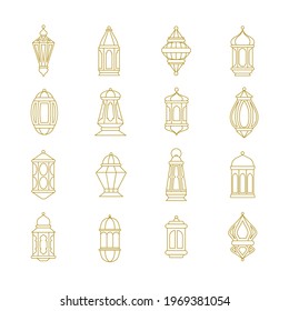 Lantern outline vector.Islamic Lantern shape concept outline vector isolated.lantern logo. gold color outline