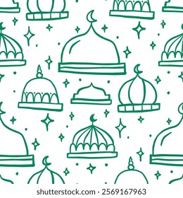 Lantern and Palms Playful Doodle Ramadan Pattern