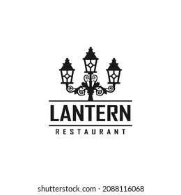 Lantern Post, Classic Street Lamp Restaurant Vintage Logo design vector