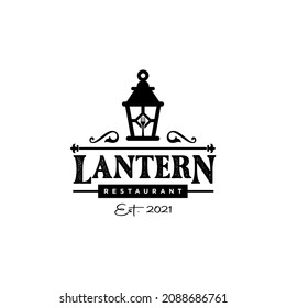 Lantern Post, Classic Street Lamp Restaurant Vintage Logo design vector	