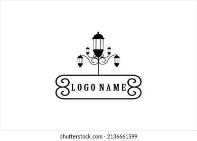Lantern Post, Classic Street Lamp Restaurant Vintage Logo design vector