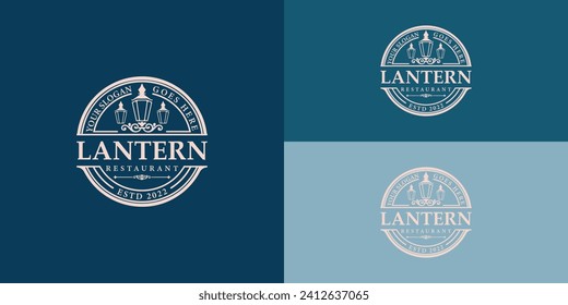 Lantern Post, Classic Street Lamp Restaurant Vintage Logo Design Vintage-Logo-Vektorgrafik mit mehreren Hintergrundfarben. Das Logo eignet sich für die klassische Design-Inspirationsvorlage für das Restaurant-Logo