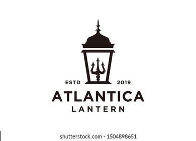 Lantern Post with Trident Logo design, Street lamp vector design