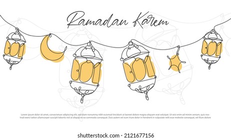 Lantern ramadan continuous line drawing decorative design on white background