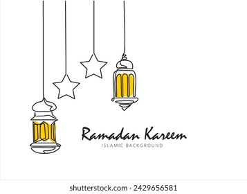 Linterna ramadán línea continua dibujo diseño decorativo sobre fondo blanco