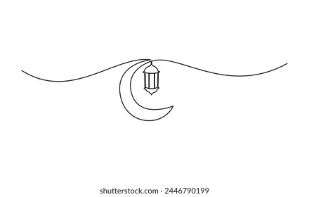 Laterne ramadan durchgehende Linie Zeichnung dekoratives Design auf weißem Hintergrund Vorlage