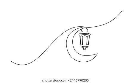 Lantern ramadan continuous line drawing decorative design on white background template