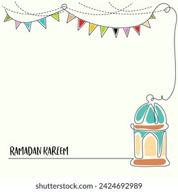 Lantern Ramadan Greeting Card with Continuous Line Hand Drawn. Islamic Design Collections