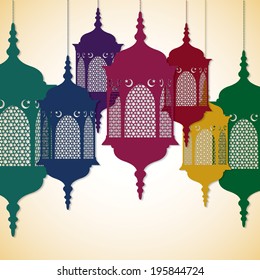 Lantern "Ramadan Kareem" (Generous Ramadan) card in vector format.