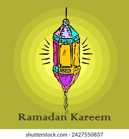 Lantern, Ramadan Kareem, line drawing 
