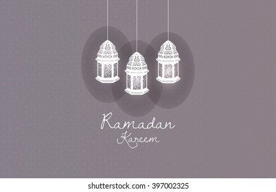 Lantern "Ramadan Kareem" on gray background .Vector