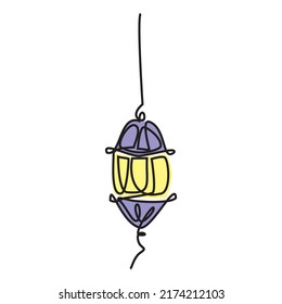 Lantern ramadan one continuous line drawing decorative design. Ramadan Kareem theme minimal drawing. Single line art of Eid Mubarak greeting card, poster and banner design. Editable Vector - Eps. 10.