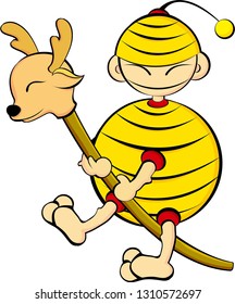 Lantern riding a deer mascot.